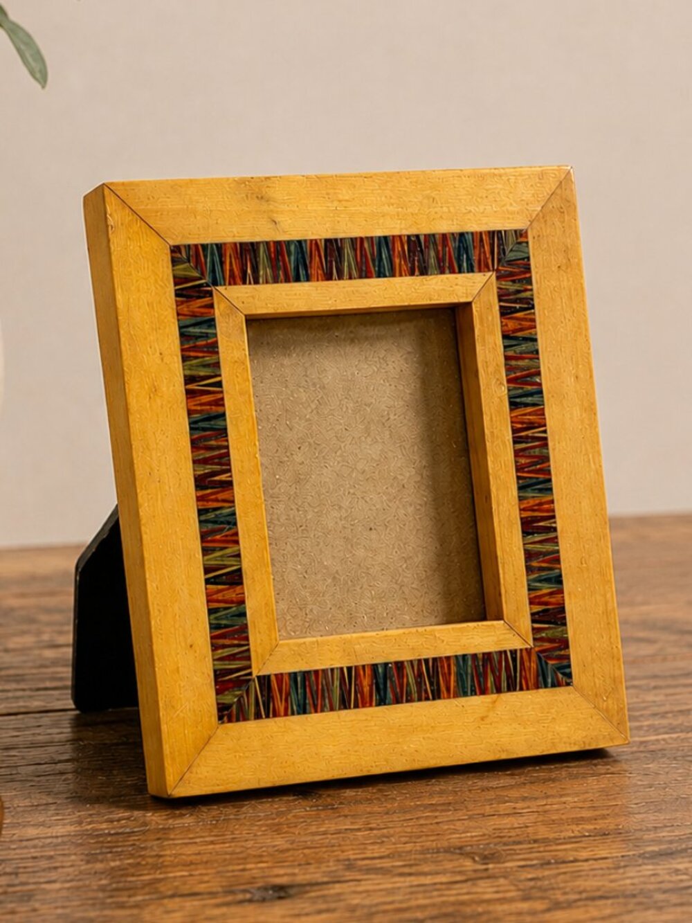 Vintage Inlaid Wood Mini Picture Frame 2.5x3 Pic + Easel Small Format Art Decor